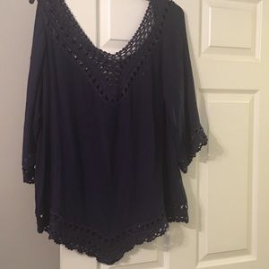 Navy blouse with inlet lace